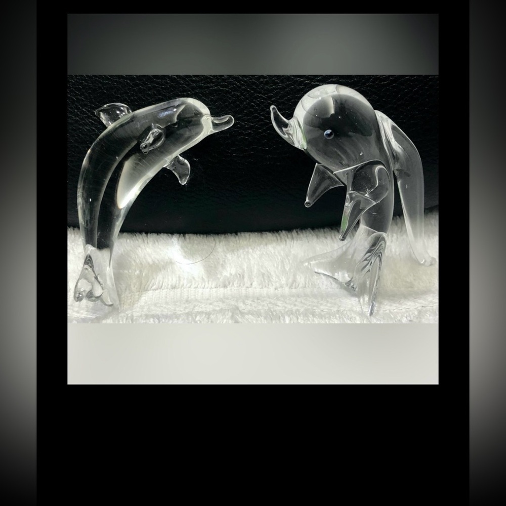 Vintage Italian Glass Bottleneck Dolphin figurines - 2 pc. bundle  3.5” standing
